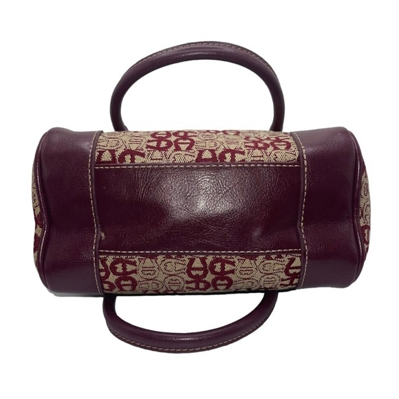 Etienne Aigner Vintage Handbag Burgundy Dark‎ Red Leather Tan Canvas Logo Purse - Picture 7 of 11